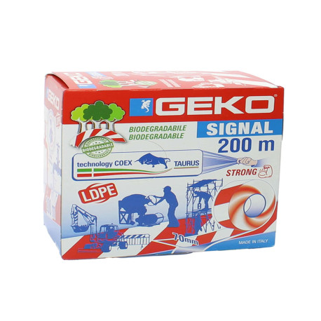 Nastro segnaletico SIGNAL - biodegradabile - 7 cm x 200 m - bianco/rosso - Geko