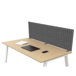 Pannello fonoassorbente per scrivania - 135 x 40 cm - morsetti neri - grigio medio