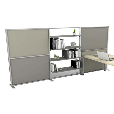Parete divisoria/libreria Tetrix - 307 x 180,5cm - profilo silver - lino cancun/grigio cera - Studio T