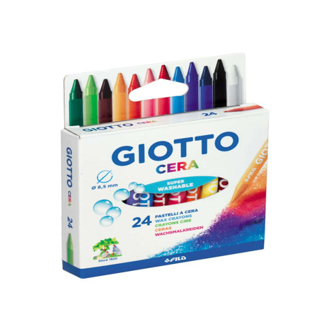 Pastelli a cera - lunghezza 90 mm - diametro 8,5 mm - colori assortiti - Giotto - conf. 24 pezzi