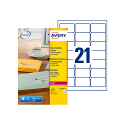 Avery - Trasparente - 63.5 x 38.1 mm 525 etichette (25 foglio(i) x 21) Etichette per indirizzi