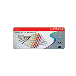 Pastello Aquacolor 1612 - tratto 2,80 mm - colori assortiti - Stabilo - astuccio in metallo 12 pezzi