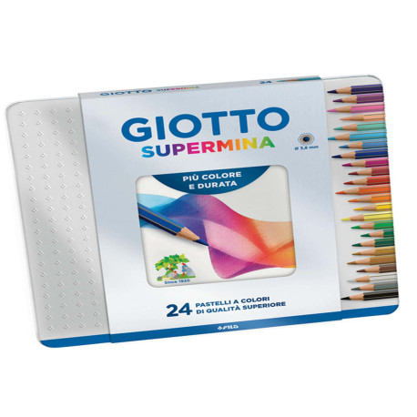 Pastello Supermina - mina 3,8 mm - colori assortiti - Giotto - astuccio in metallo 24 pezzi