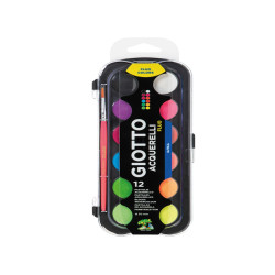 Pastiglia Acquerello - diametro 30mm - colori assortiti fluo - Giotto - astuccio da 12 pezzi