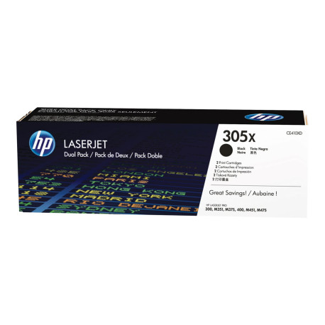 HP 305X - Confezione da 2 - Alta resa - nero - originale - LaserJet - cartuccia toner (CE410XD) - per LaserJet Pro 300 color M3