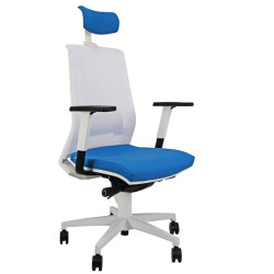 Poltrona semidirezionale Light LLBPG - con braccioli regolabili e poggiatesta - blu chiaro/bianco -