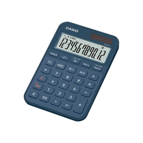 Calcolatrice da tavolo Casio MS-20YC-NY-W-EP con display a 12 cifre e alimentazione solare/batteria.