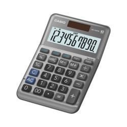 Casio MS-100FM calcolatrice da tavolo con design in metallo. Funzioni disponibili: tasto +/-, tasto doppio zero. Alimentazione 