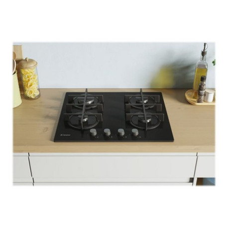 Candy Timeless CVG6B - Piano cottura a gas - 4 piastre - Nicchia - larghezza: 56 cm - prof. 48 cm - nero