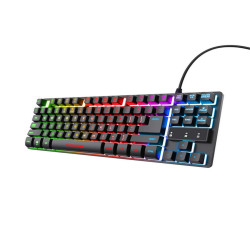Trust GXT 833 Thado, Tenkeyless (80 - 87%), Cablato, USB, Interruttore a chiave a membrana, Nero, Argento