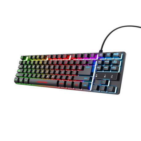 Trust GXT 833 Thado, Tenkeyless (80 - 87%), Cablato, USB, Interruttore a chiave a membrana, Nero, Argento