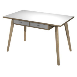 Postazione Home-Office - con sottopiano - gambe in legno -120 x 60 x H 74,4 cm - bianco / rovere - A