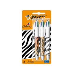 Penna sfera a scatto 4 Colori Animalier - 1.0 mm - Bic - conf. 3 pezzi