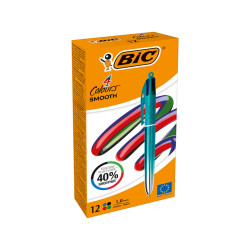 Penna sfera a scatto 4 Colori Smooth - 1.0 mm - fusto verde acqua - Bic - conf. 12 pezzi