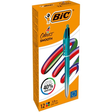 Penna a sfera scatto multifunzione 4 Colours Smooth - punta 1.0 mm - fusto verde acqua - Bic - conf. 12 pezzi