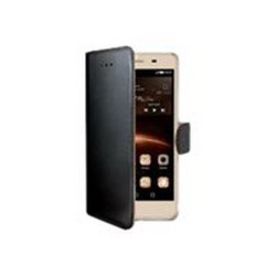 Celly Wally - Flip cover per cellulare - plastica, similpelle - nero - per Huawei Y5II