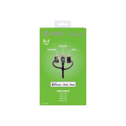 Celly - Cavo USB - USB (M) a Micro-USB Tipo B, Lightning, USB-C (M) - 2.4 A - 1 m - nero