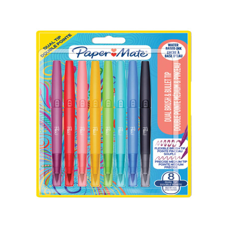 Pennarello Flair Dual Tip - colori assortiti - Papermate - conf. 8 pezzi