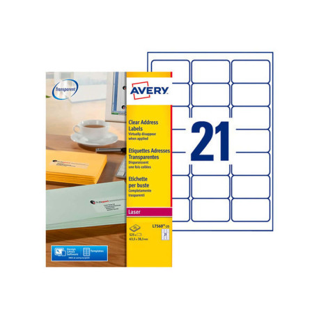 Avery - Trasparente - 63.5 x 38.1 mm 525 etichette (25 foglio(i) x 21) Etichette per indirizzi