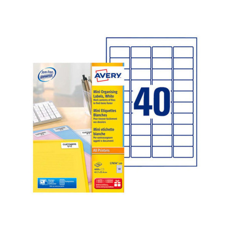 Avery JamFree Laser+ - 25.4 x 45.7 mm 4000 pezzi (100 foglio(i) x 40) Etichette per indirizzi