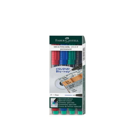 Pennarello Multimark universale permanente con gomma - punta fine 0,6 mm - astuccio 4 colori - Faber-Castell