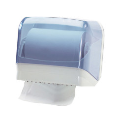 Dispenser asciugamani in rotolo/fogli - 30x19,5x25,1 cm - plastica - bianco/azzurro trasparente - Mar Plast