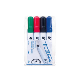 Pennarello Tratto Memo - a secco - per lavagne cancellabili - punta conica - tratto 2,5mm - astuccio 4 colori - Tratto