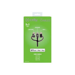 Celly - Cavo USB - USB (M) a Micro-USB Tipo B, Lightning, USB-C (M) - 2.4 A - 1 m - nero