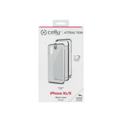 Celly Attraction - Cover per cellulare - Alluminio, vetro temperato - argento, trasparente - per Apple iPhone X, XS