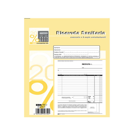 Blocco ricevute sanitarie numerate - 50/50 fogli autoricalcanti - 23 x 15cm - Edipro