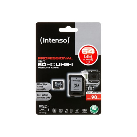 Intenso - Scheda di memoria flash (adattatore da microSDXC a SD in dotazione) - 64 GB - UHS Class 1 / Class10 - UHS-I microSDXC