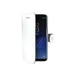 Celly Wally - Flip cover per cellulare - plastica, finta pelle - bianco - per Samsung Galaxy S8+