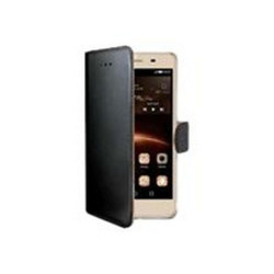 Celly Wally - Flip cover per cellulare - plastica, similpelle - nero - per Huawei Y5II