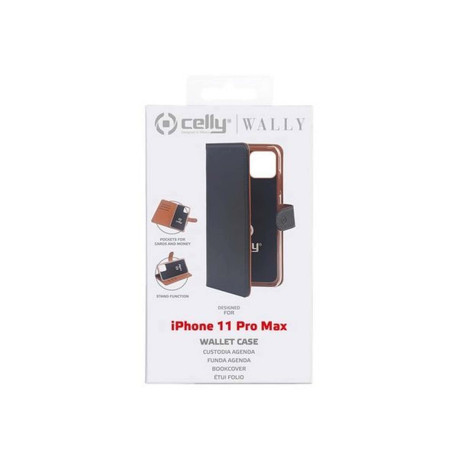 Celly Wally - Flip cover per cellulare - similpelle - nero - per Apple iPhone 11 Pro Max