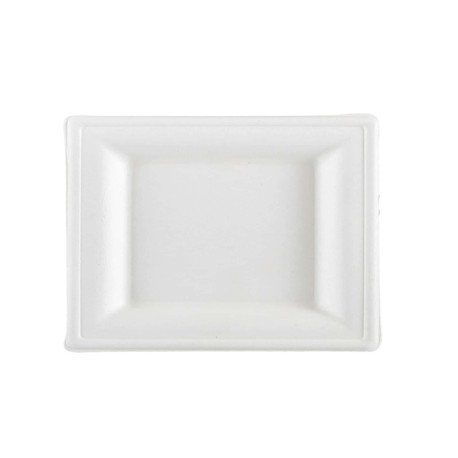 Piatto piano monouso - quadrato - 16 x 16 cm - canna da zucchero - bianco - Signor Bio - conf. 50 pezzi