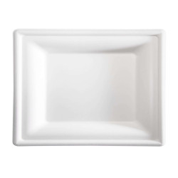 Piatto piano monouso - quadrato - 20 x 20 cm - canna da zucchero - bianco - Signor Bio - conf. 50 pezzi