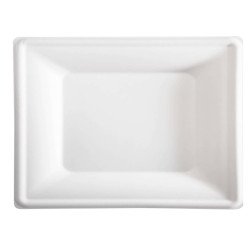 Piatto piano monouso - quadrato - 26 x 26 cm - canna da zucchero - bianco - Signor Bio - conf. 50 pezzi