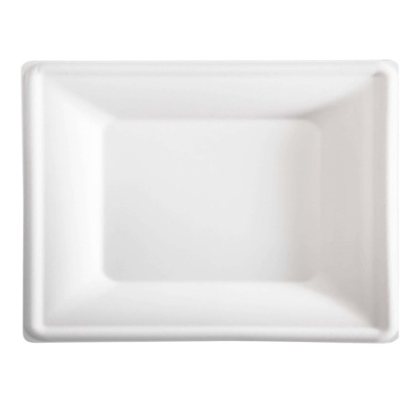 Piatto piano monouso - quadrato - 26 x 26 cm - canna da zucchero - bianco - Signor Bio - conf. 50 pezzi