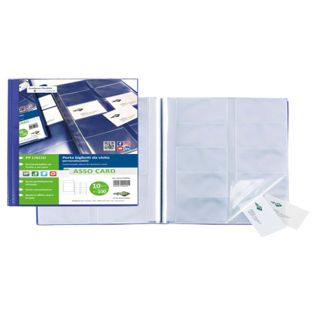 Porta biglietti da visita Asso Card - 21 x 29,7 cm - 10 buste con 10 tasche ciascuna - blu - Sei Rota