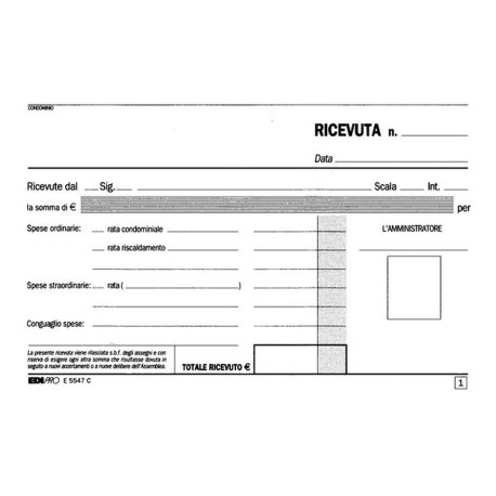 Edipro - Blocco ricevute condiminiali - 33 fogli - 99 x 170 mm - tripla