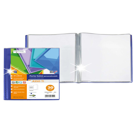 Portalistini Asso TI - personalizzabile - PP liscio - 15 x 21 cm - 20 buste -  blu - Sei Rota