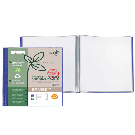 Portalistini personalizzabile Ermes TI - 22 x 30 cm - PP riciclato - 20 buste - blu - Sei Rota