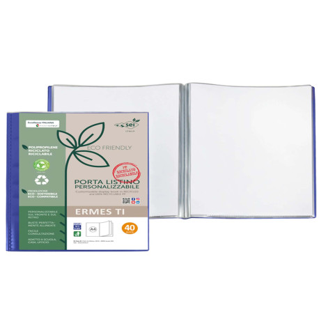 Portalistini personalizzabile Ermes TI - 22 x 30 cm - PP riciclato - 40 buste - blu - Sei Rota