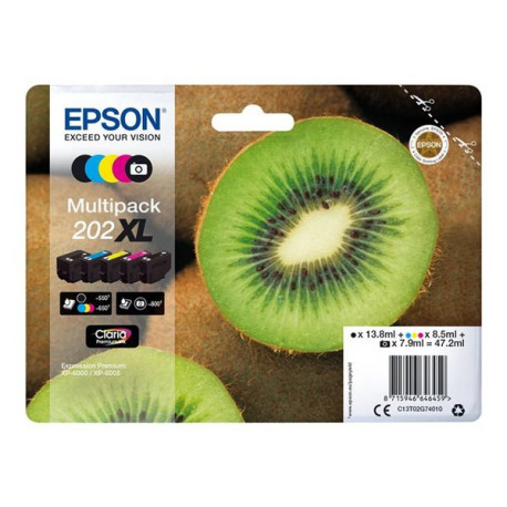 Epson Multipack 202XL - Confezione da 5 - alta capienza - nero, giallo, ciano, magenta, nero per foto - originale - blister - c