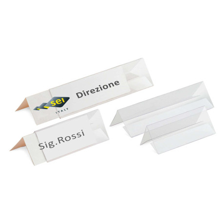Portanome da tavolo Prisma - 15 x 5 cm - PVC trasparente - Sei Rota - conf. 10 pezzi
