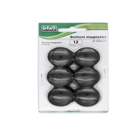 Bottoni magnetici - diametro 3 cm - nero - Lebez - conf. 12 pezzi