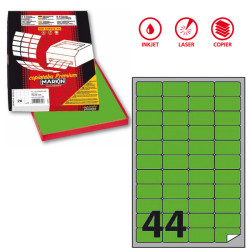 Etichette adesive A/406 - in carta - permanenti - 47,5 x 25,5 mm - 44 et/fg - 100 fogli - verde fluo - angoli tondi - Markin