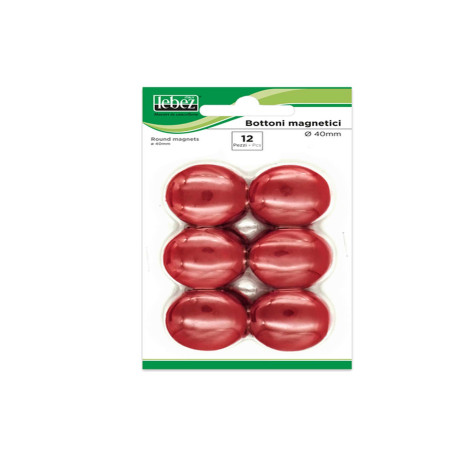 Bottoni magnetici - diametro 4 cm - rosso - Lebez - blister 12 pezzi