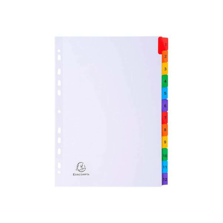 Exacompta Nature Future - Divisorio - 12 parti - prestampato: 1-12 - per A4 - con schede - bianco
