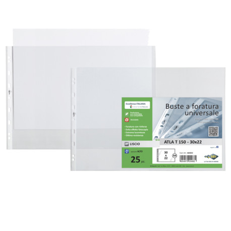 Buste forate Atla T - pesante - liscio - 30 x 22 cm (album) - trasparente - Sei Rota - conf. 25 pezzi